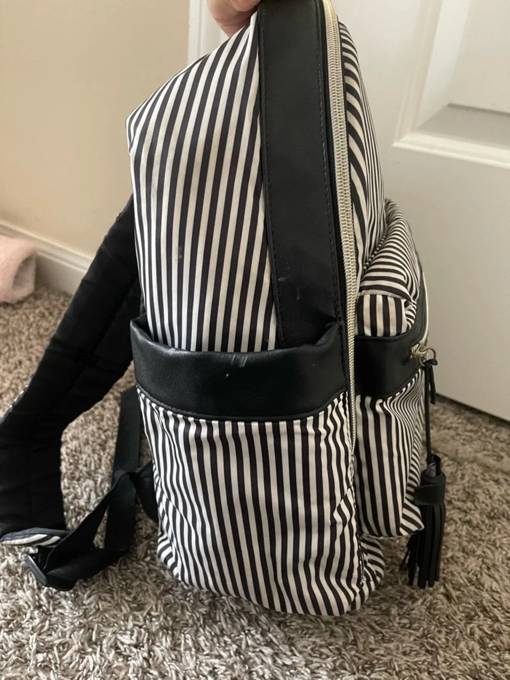 Carter's Black and White Striped Baby Backpack Diaper Bag